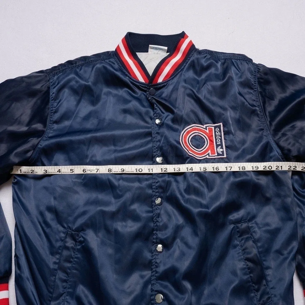 Rare Vintage 1980s Adidas Trefoil Satin Bomber Jacket – Navy/Red‎ – Men's L, EUC
